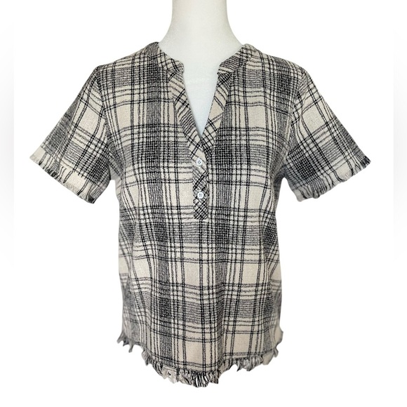 GREYLIN Revolve Plaid Knit Short Sleeve V-Neck Top - Size Small - Picture 1 of 4